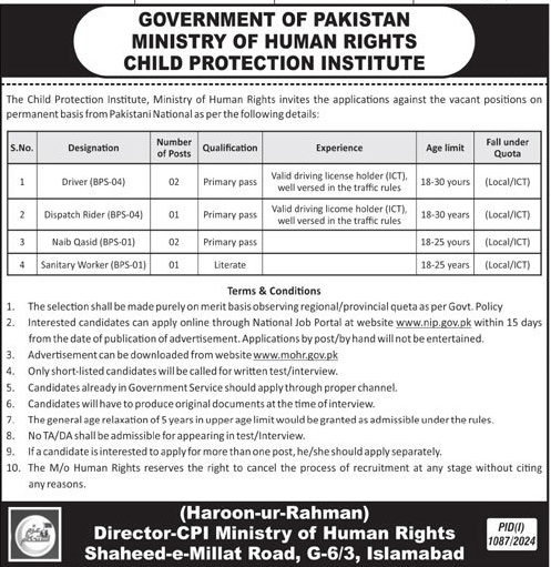 CPI Ministry of Human Rights Vacancies 2024