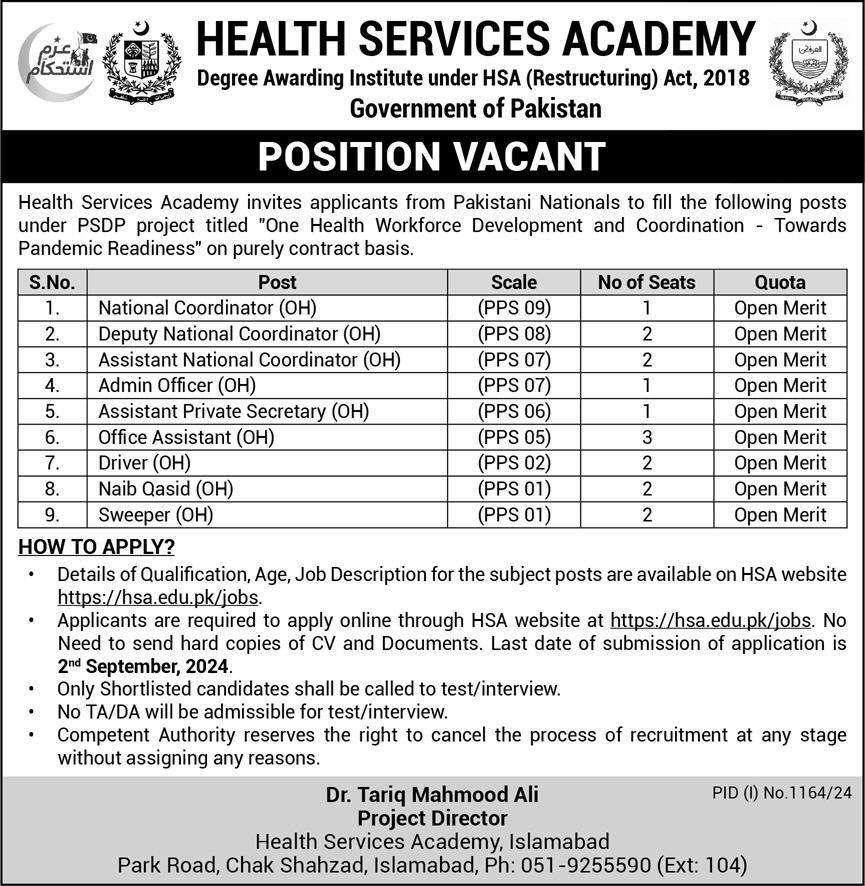 Project Based PPS-01 to PPS-09 Vacancies in HSA 2024