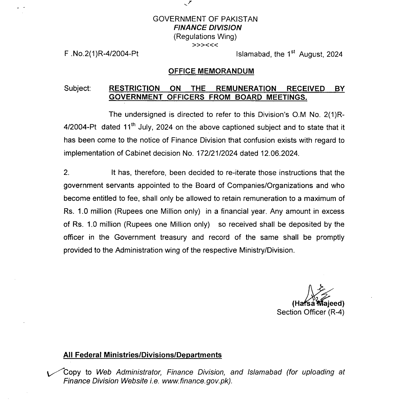 Clarification Remuneration Received by Government Officers from Board Meetings