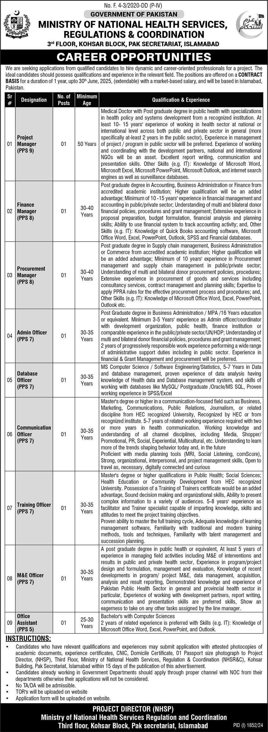 The latest Government Jobs in Islamabad 2024