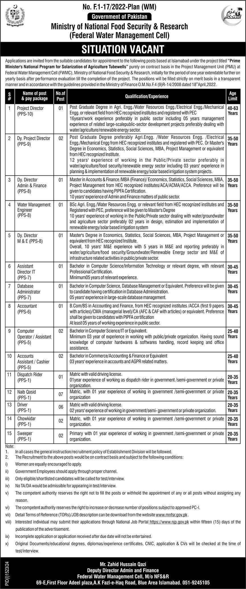 PPS-01 to PPS-10 Contractual Vacancies in MNFSR FWMC