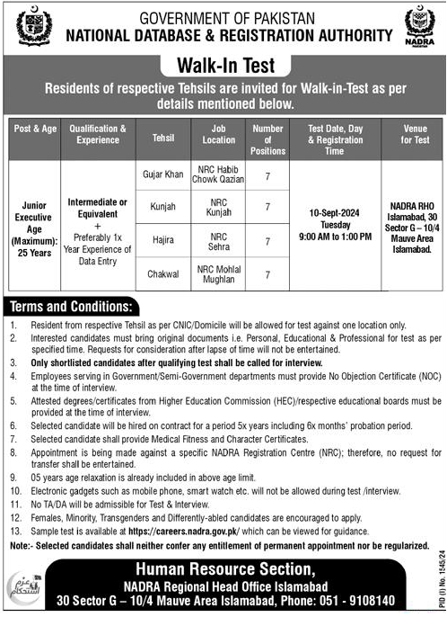 The Latest NADRA Vacancies 2024