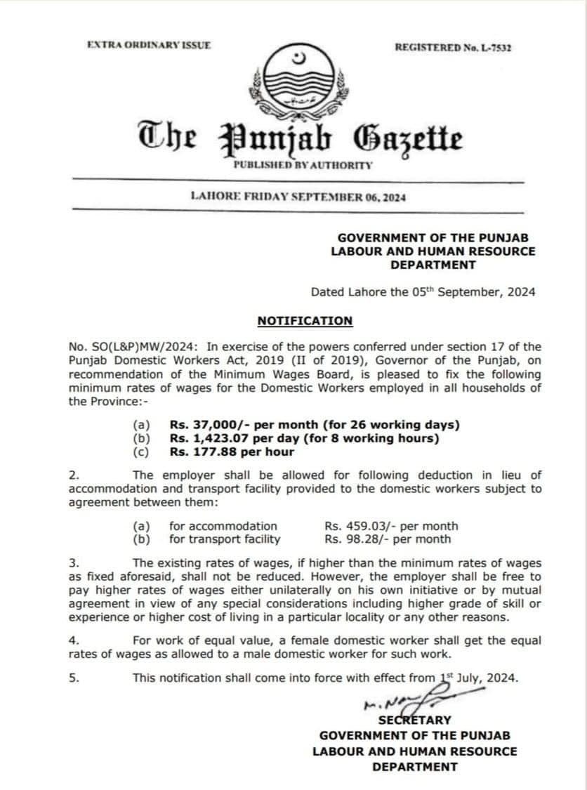 Punjab Govt Daily Wage Rates 2024 