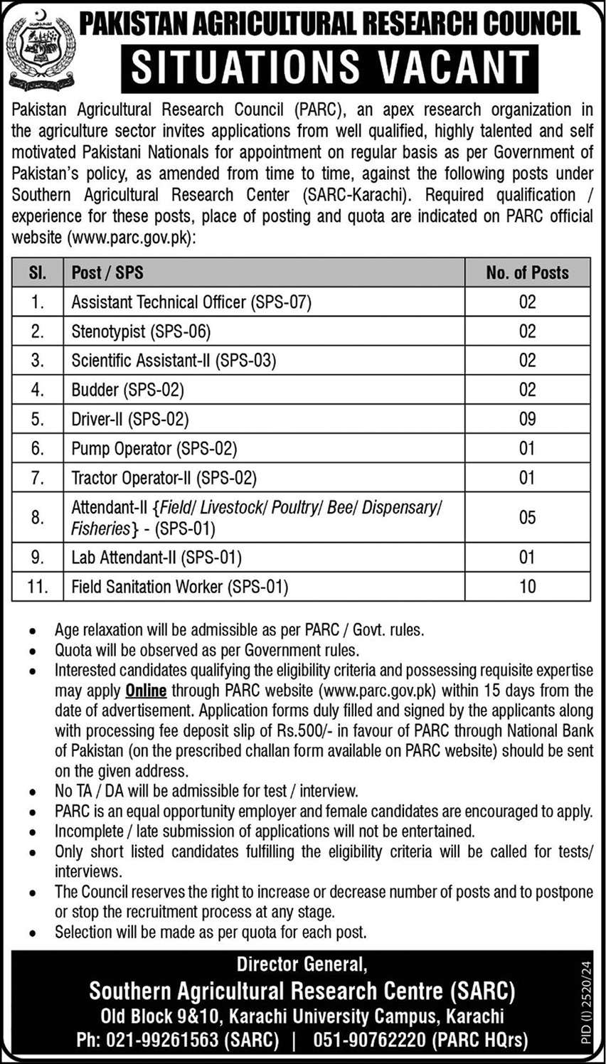PARC SPS-01 to SPS-07 Vacancies 2024