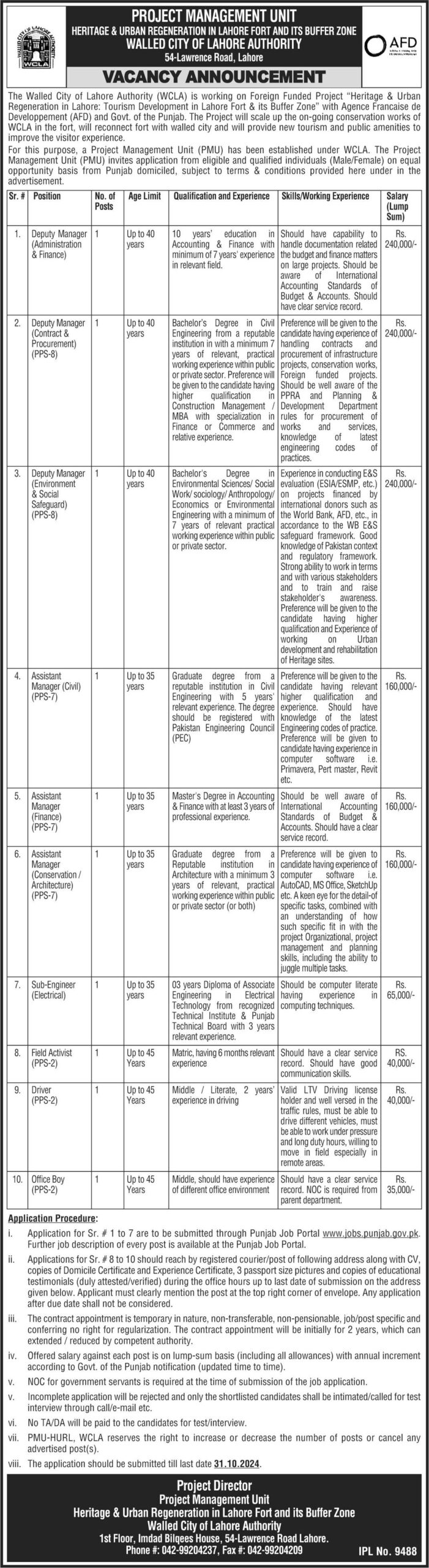 Project Based Jobs in WCLA 2024