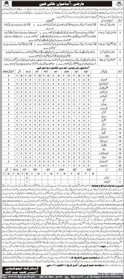 Teaching Vacancies 2024 School Education Department Balochistan