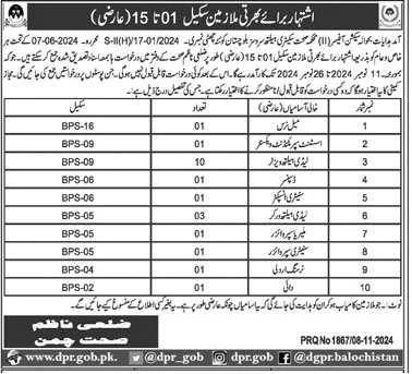 BPS-01 to BPS-15 Vacancies Health Department Balochistan