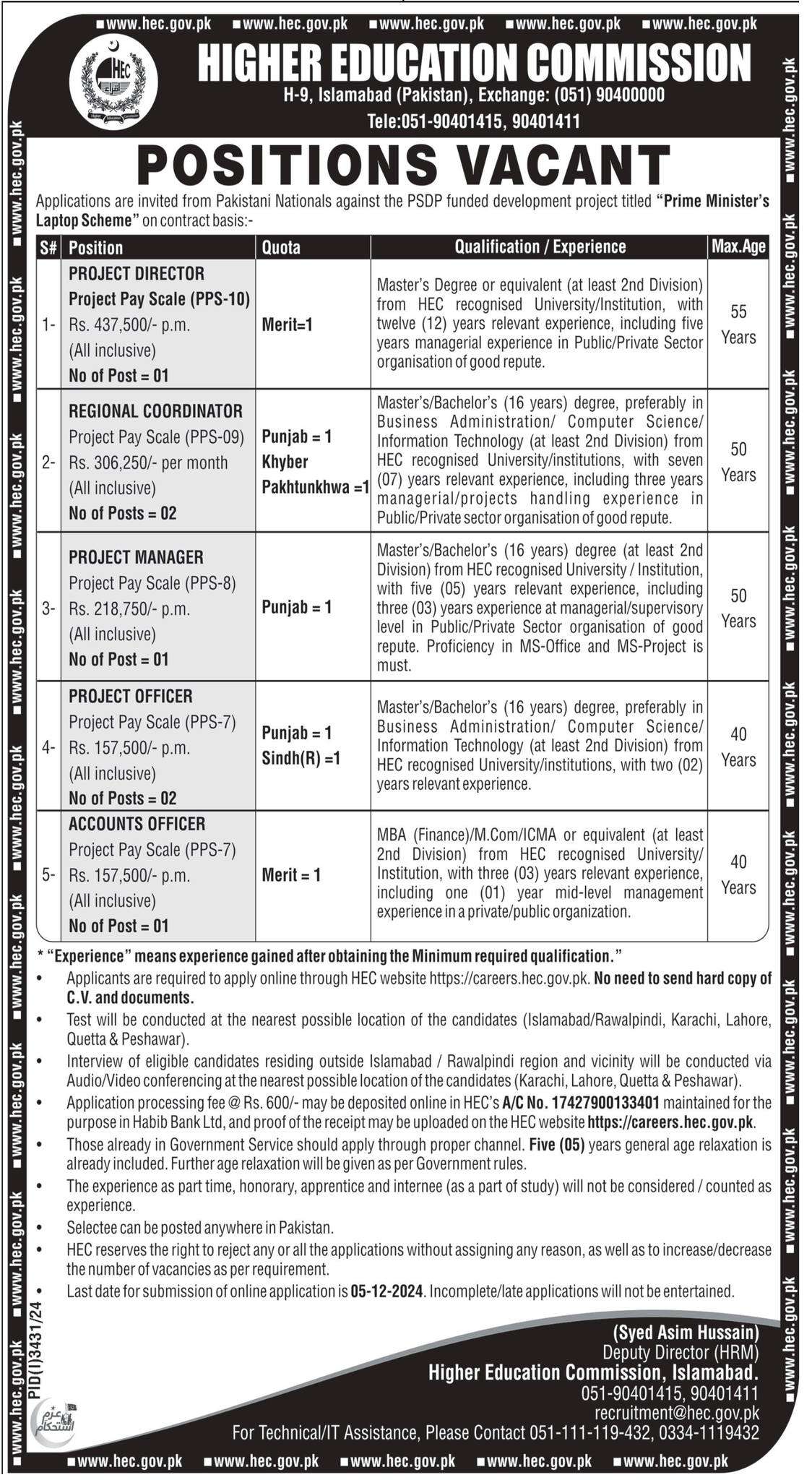 The Latest PPS-07 to PPS-10 HEC Vacancies 2024