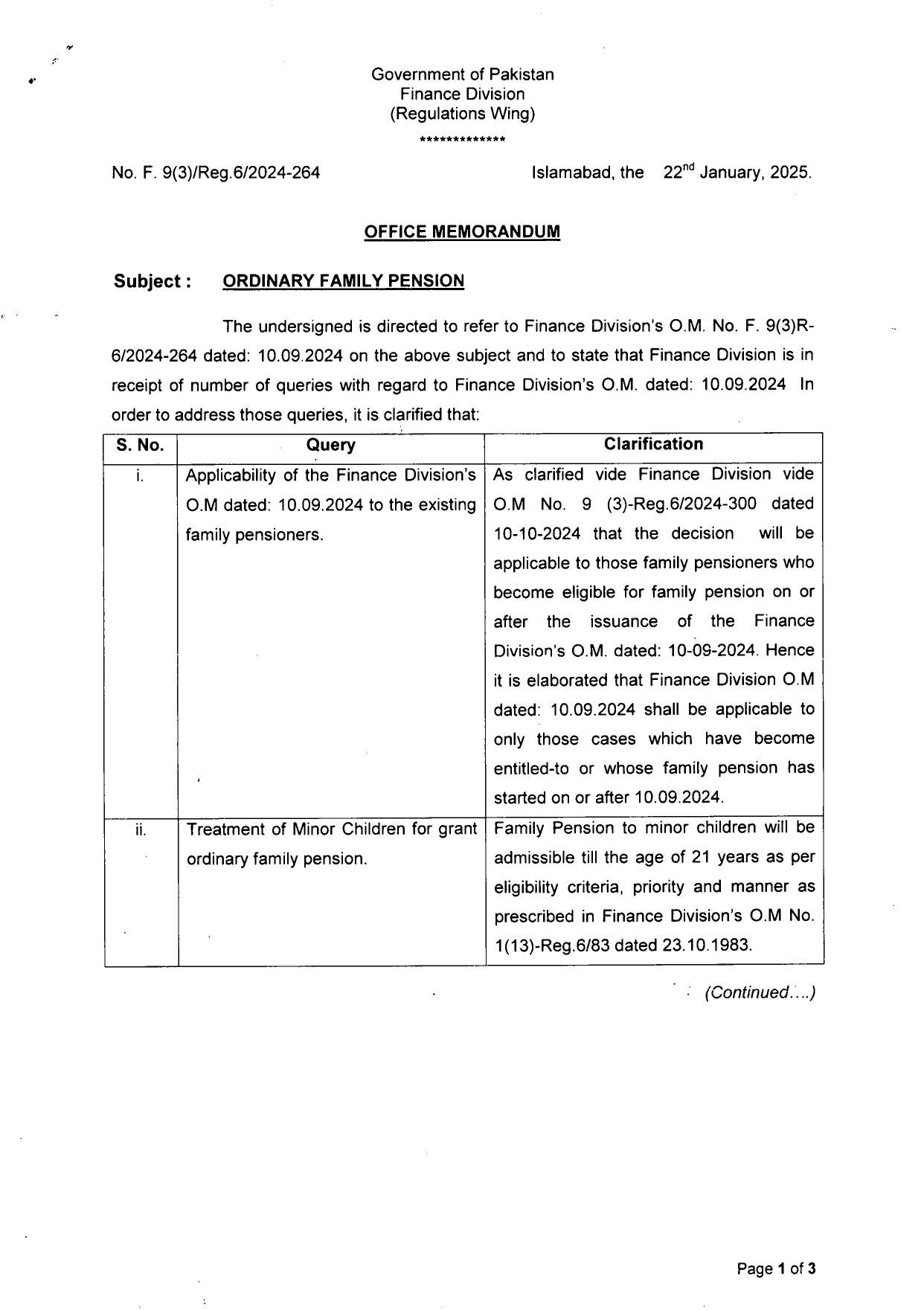 Notification Clarification Ordinary Family Pension 2025 (Federal)