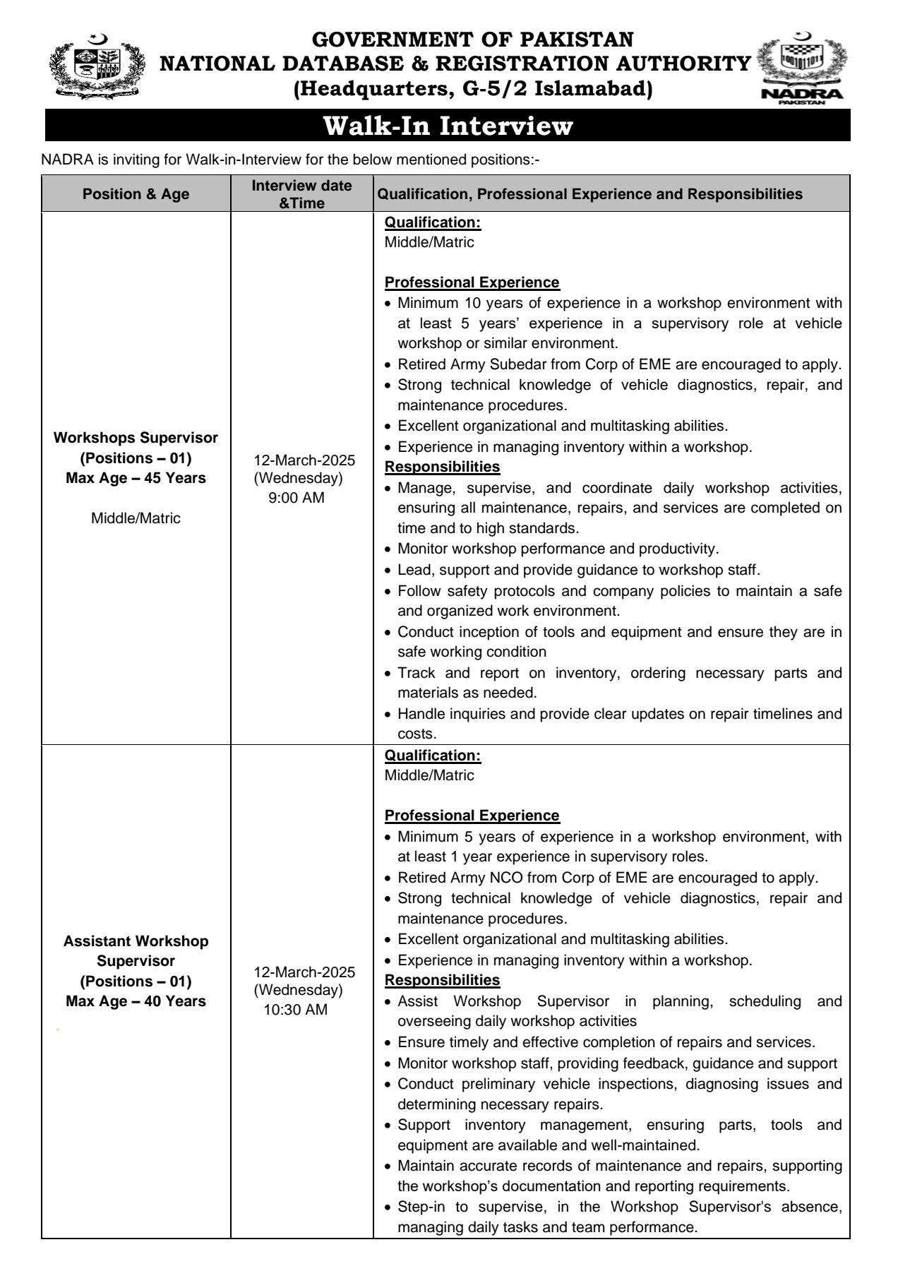 The Latest NADRA Job Vacancies Feb 2025