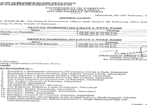 Notification Office Timing During Ramzan ul Mubarak 2025 (Federal)