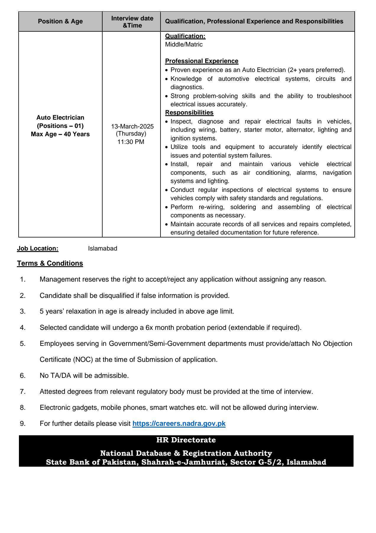 Government of Pakistan National Database & Registration Authority (NADRA) Jobs 2025 