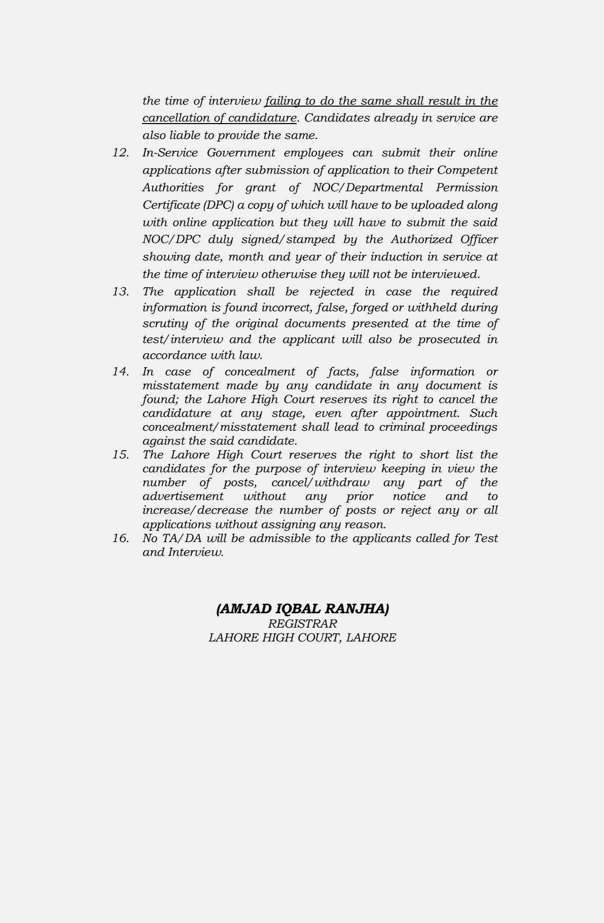 Lahore High Court Jobs 2025 advertisement detailing vacancies, qualifications, and application process.
