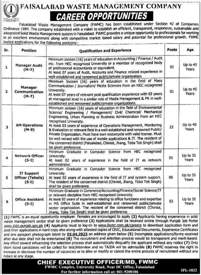 FWMC Hiring 2025 - Job Advertisement