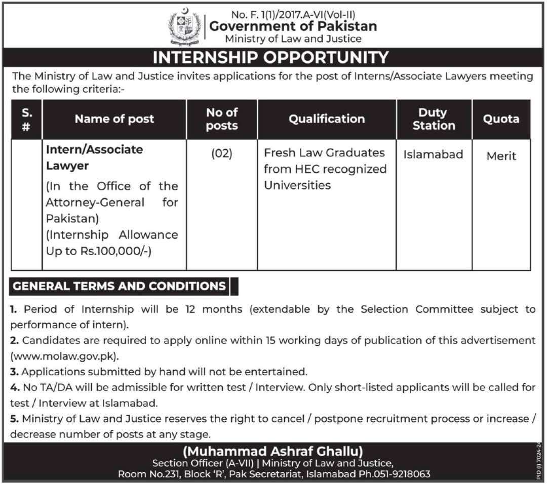 Internship-Based New Vacancies 2025 in MoLJ