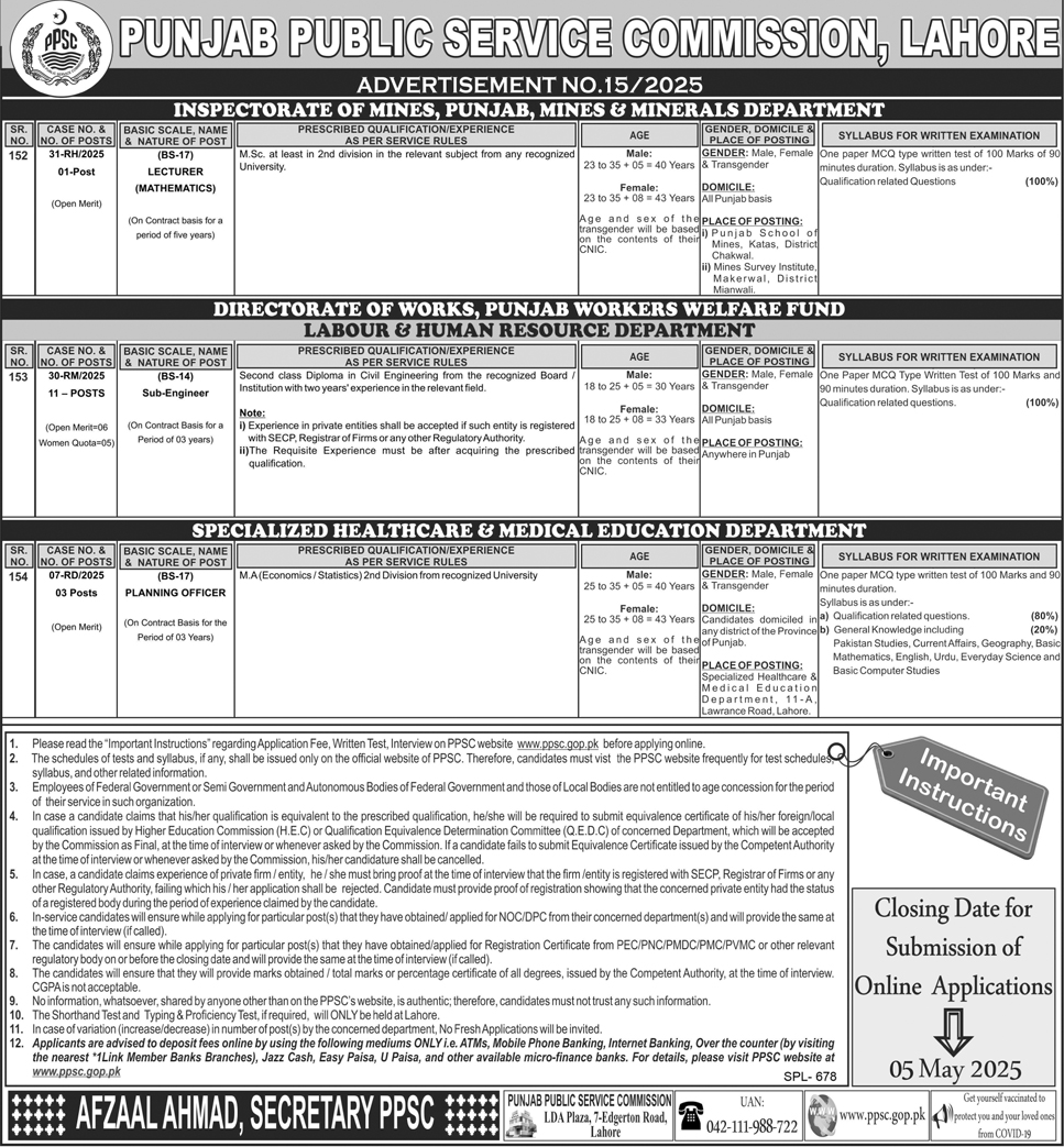 BPS-14 to BPS-17 Vacancies through PPSC 2025