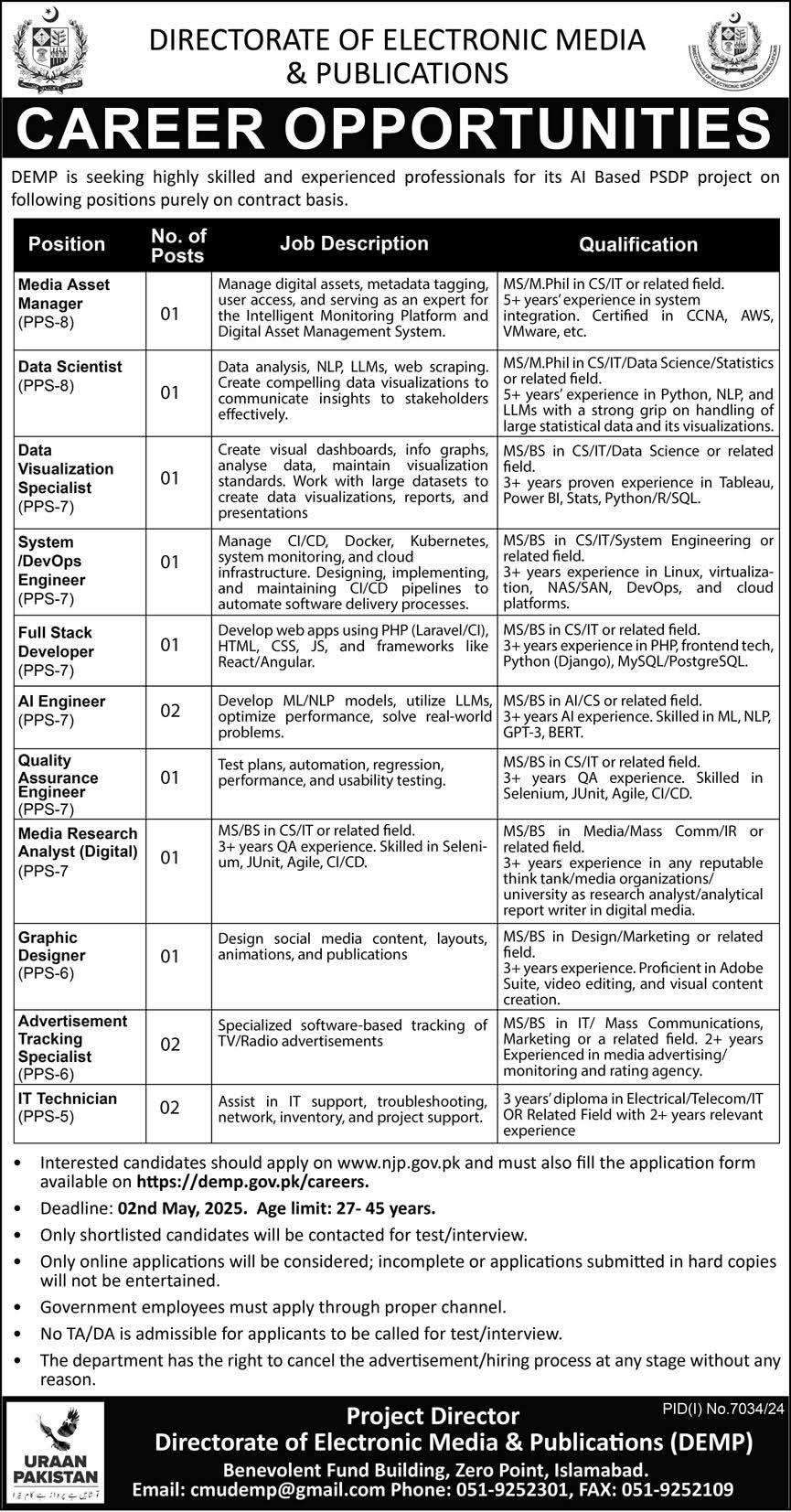 PPS-05 to PPS-08 Vacancies in DEMP 2025 (Contractual)