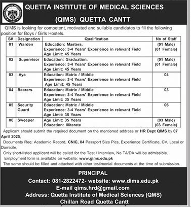 The Latest QIMS Vacancies April 2025