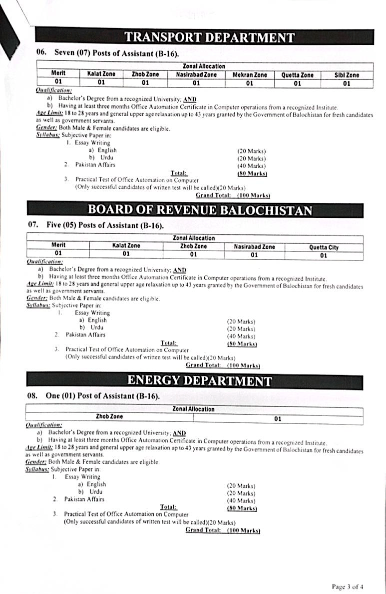 Latest Govt Vacancies in Balochistan 2025 through BPSC 
