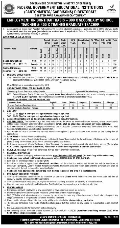 700 Teaching Vacancies in Federal Schools 2025 SSTs and TGTs