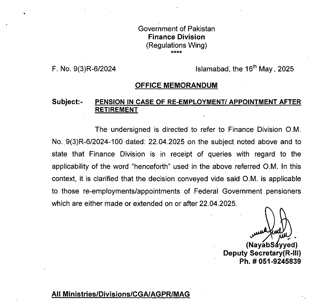 Clarification Only One Pension or Salary on Job After Retirement