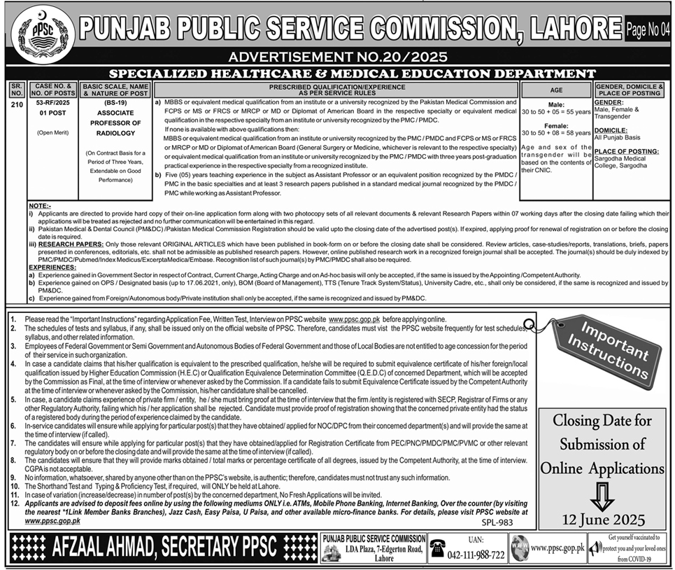 The Latest PPSC Jobs Ad No. 20 of 2025