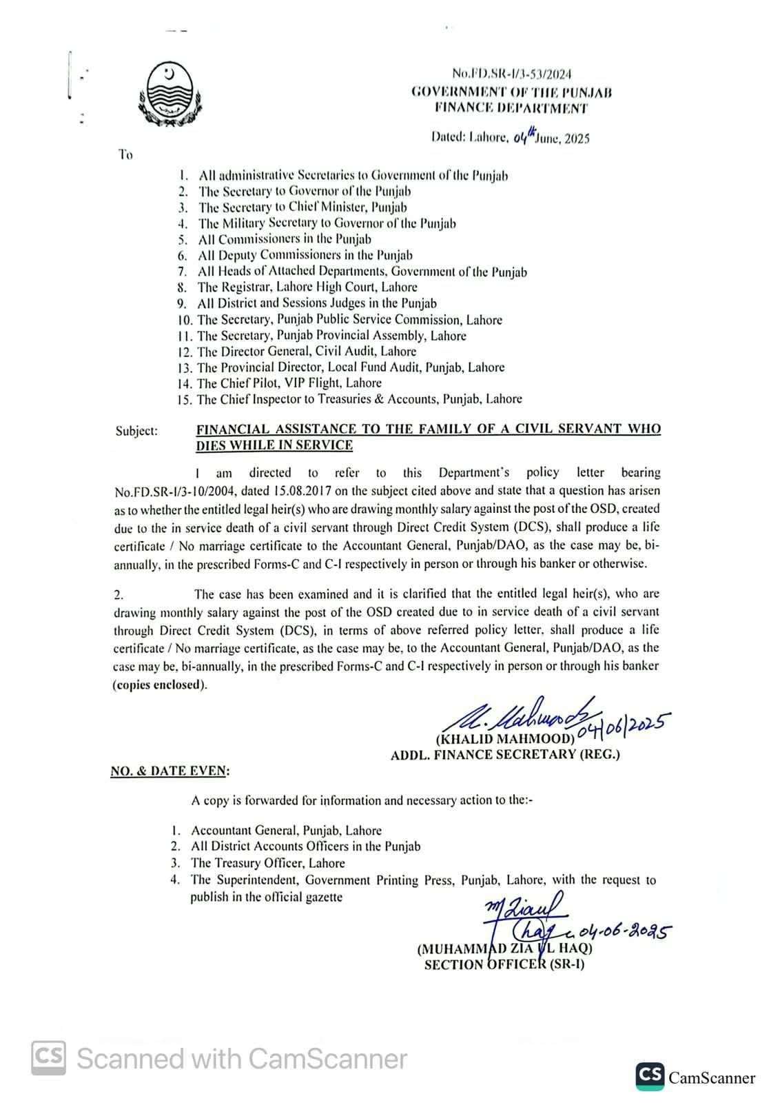 Clarification of Life Certificate / No Marriage Certificate, Financial Assistance to the Family