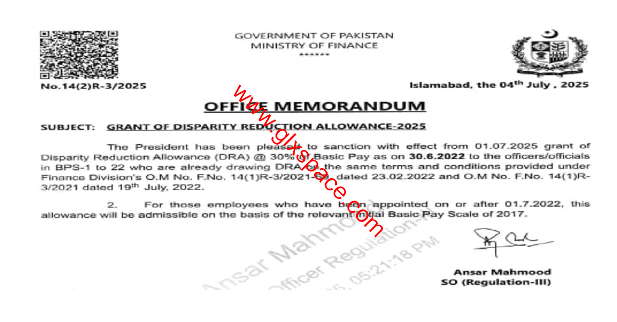 Disparity Reduction Allowance (DRA) 2025 @ 30%