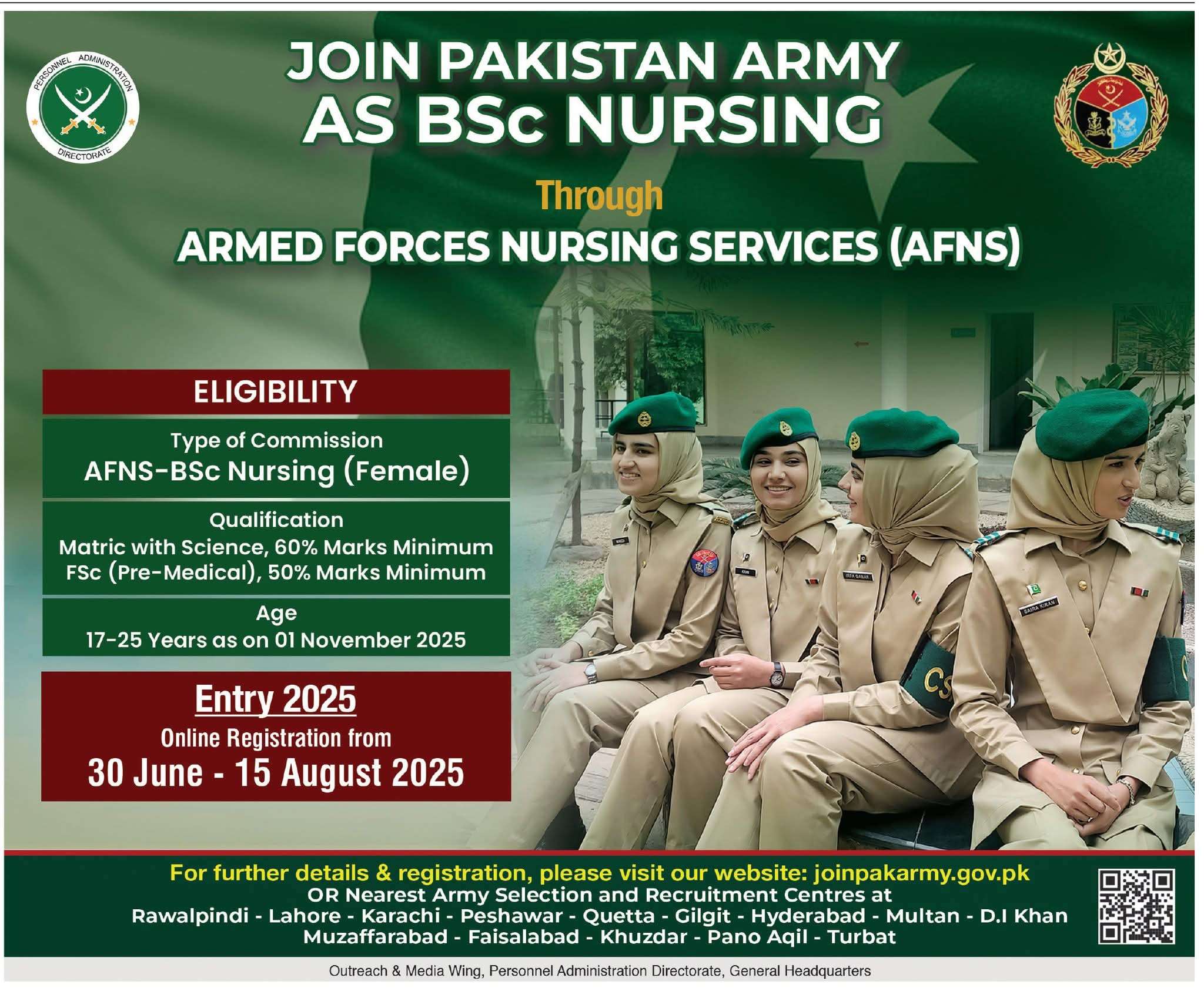 Join Pakistan Army as BSc Nursing Female – AFNS Entry 2025