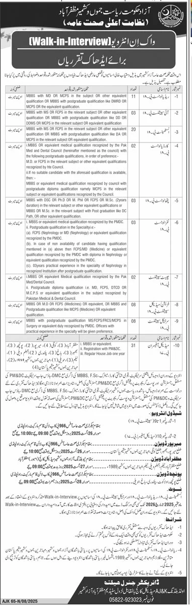 Govt Vacancies in Health Department AJK 2025