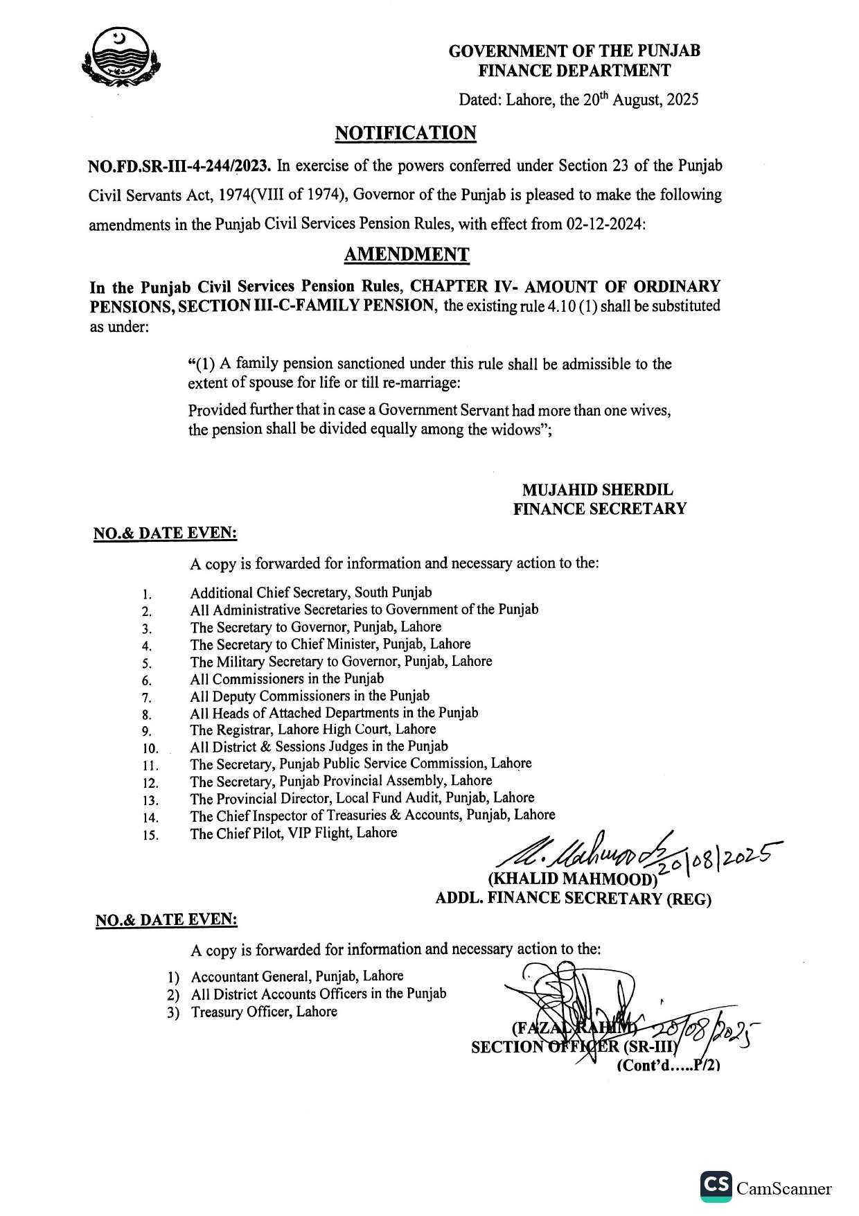 Family pension to the wife