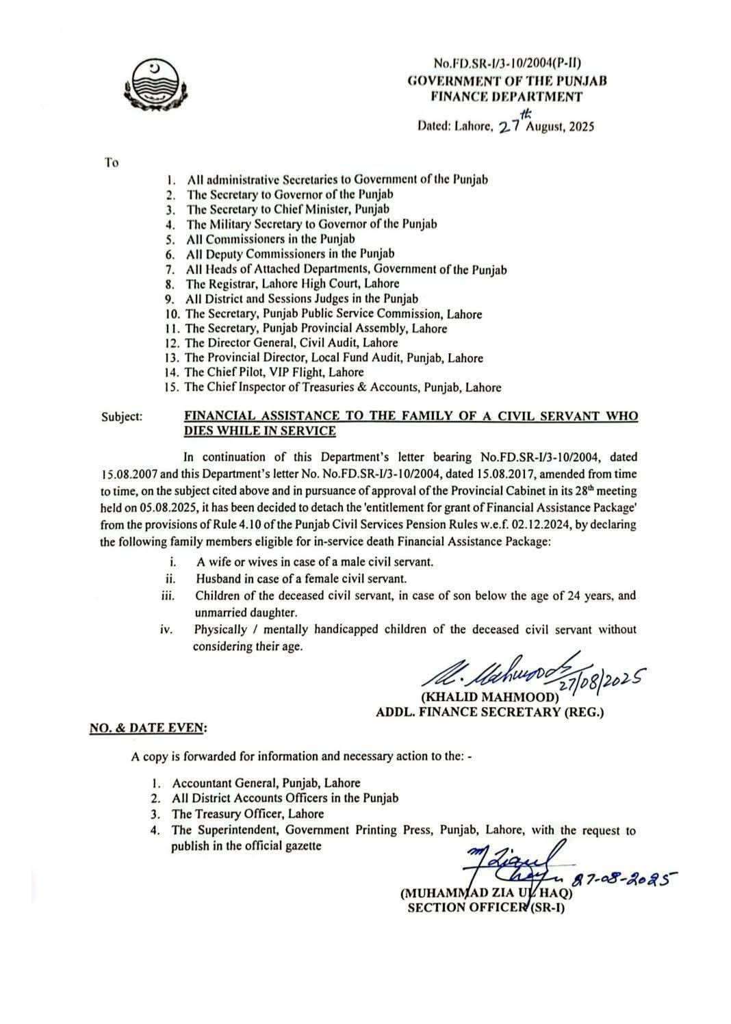 Eligible Family Members for In Service Death Financial Assistance