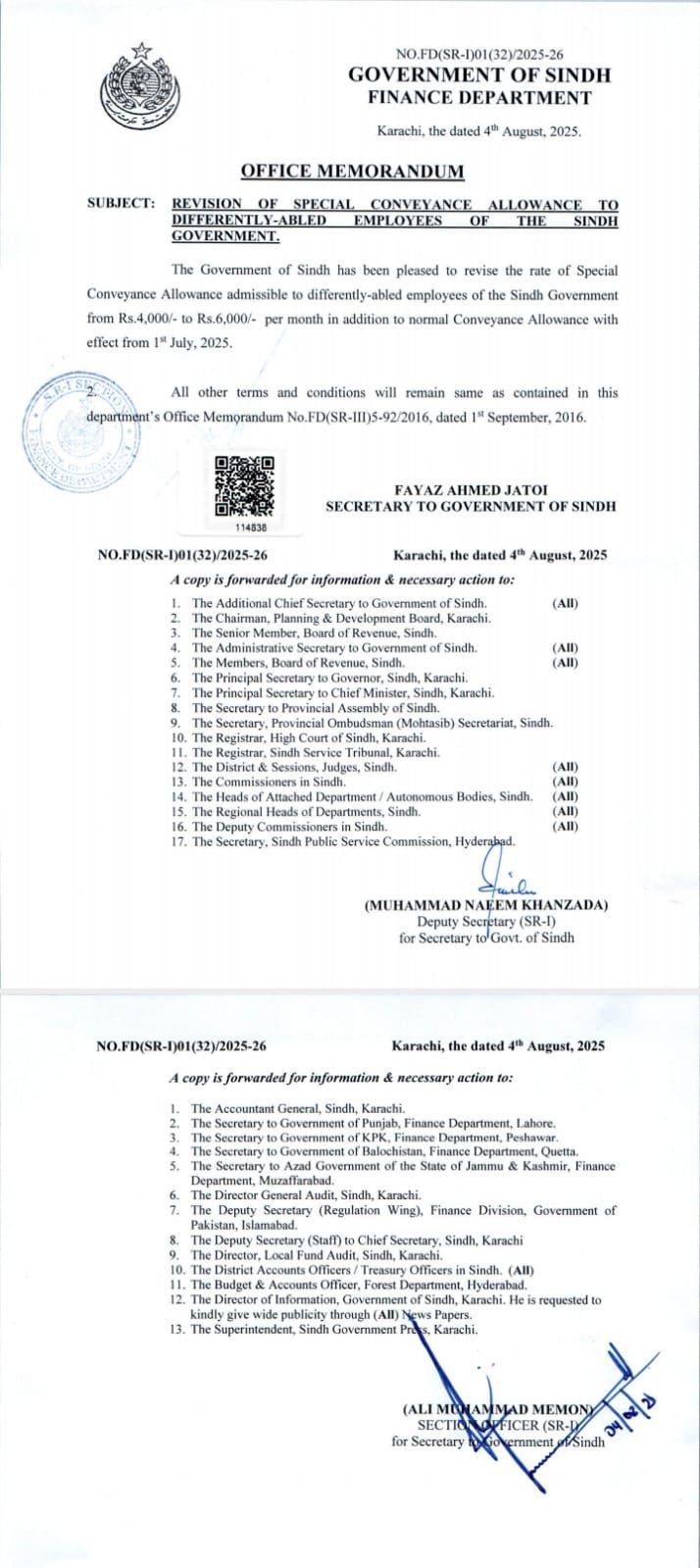 Notification Revision Special Conveyance Allowance 2025 Rates Govt of Sindh Employees