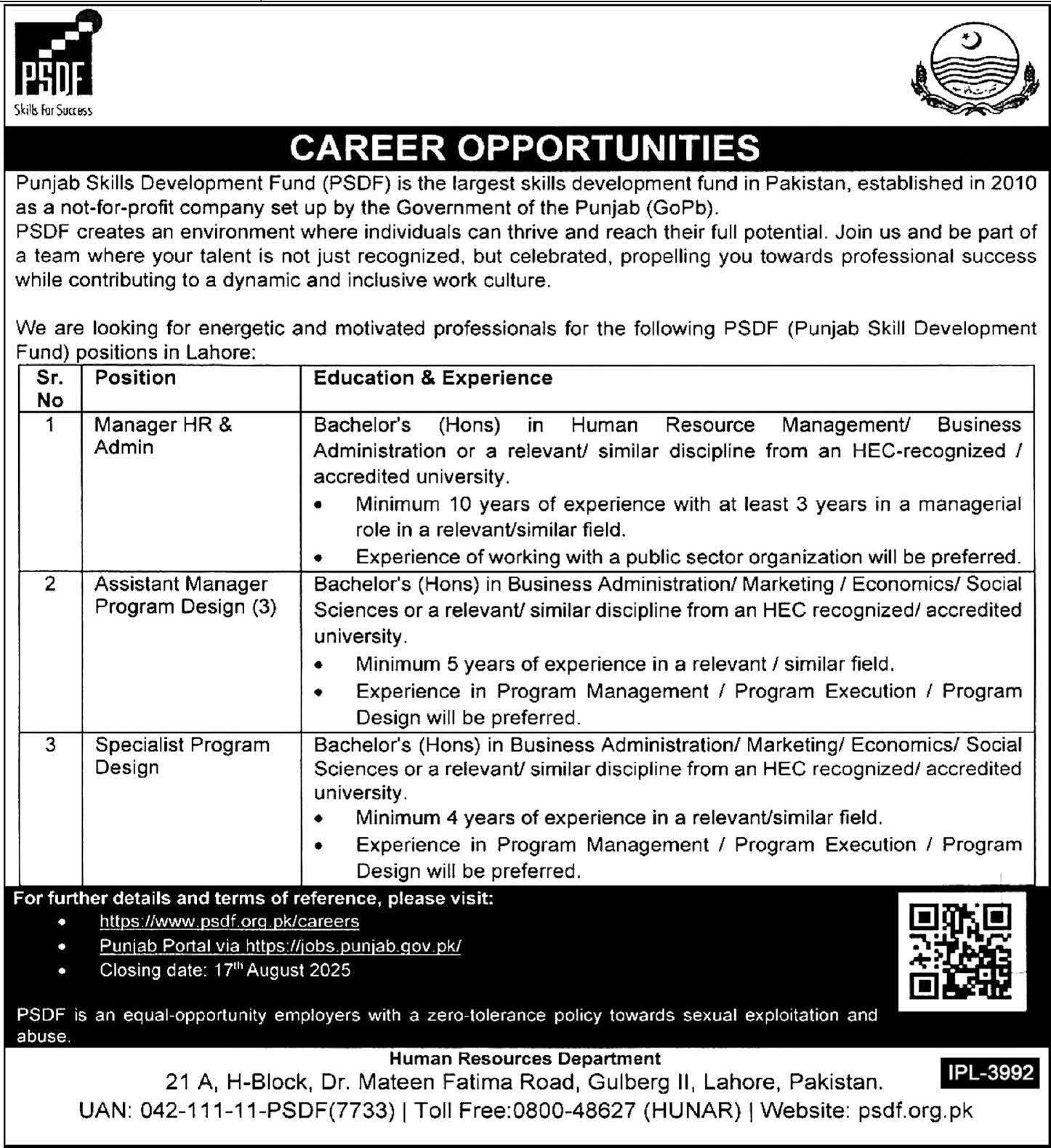 Punjab Skills Development Jobs Advertisement 2025