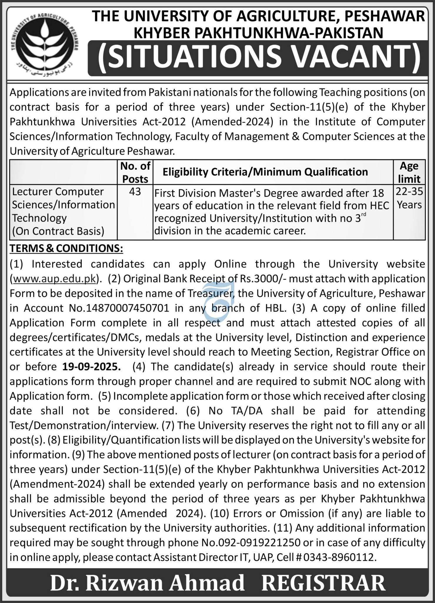 Lecturer Computer Science / Information Technology (IT) Vacancies 2025