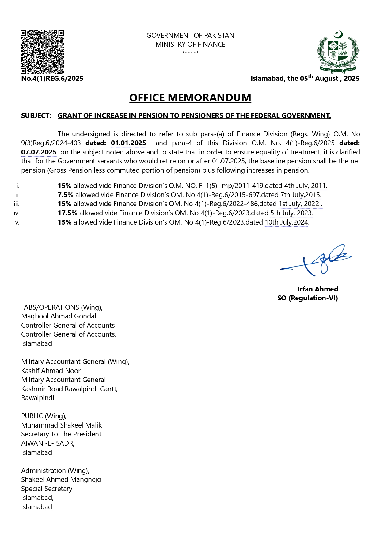 Clarification Baseline Pension for Federal Pensioners 2025