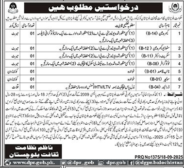 BPS-04 to BPS-14 Vacancies in the Cultural Department Balochistan