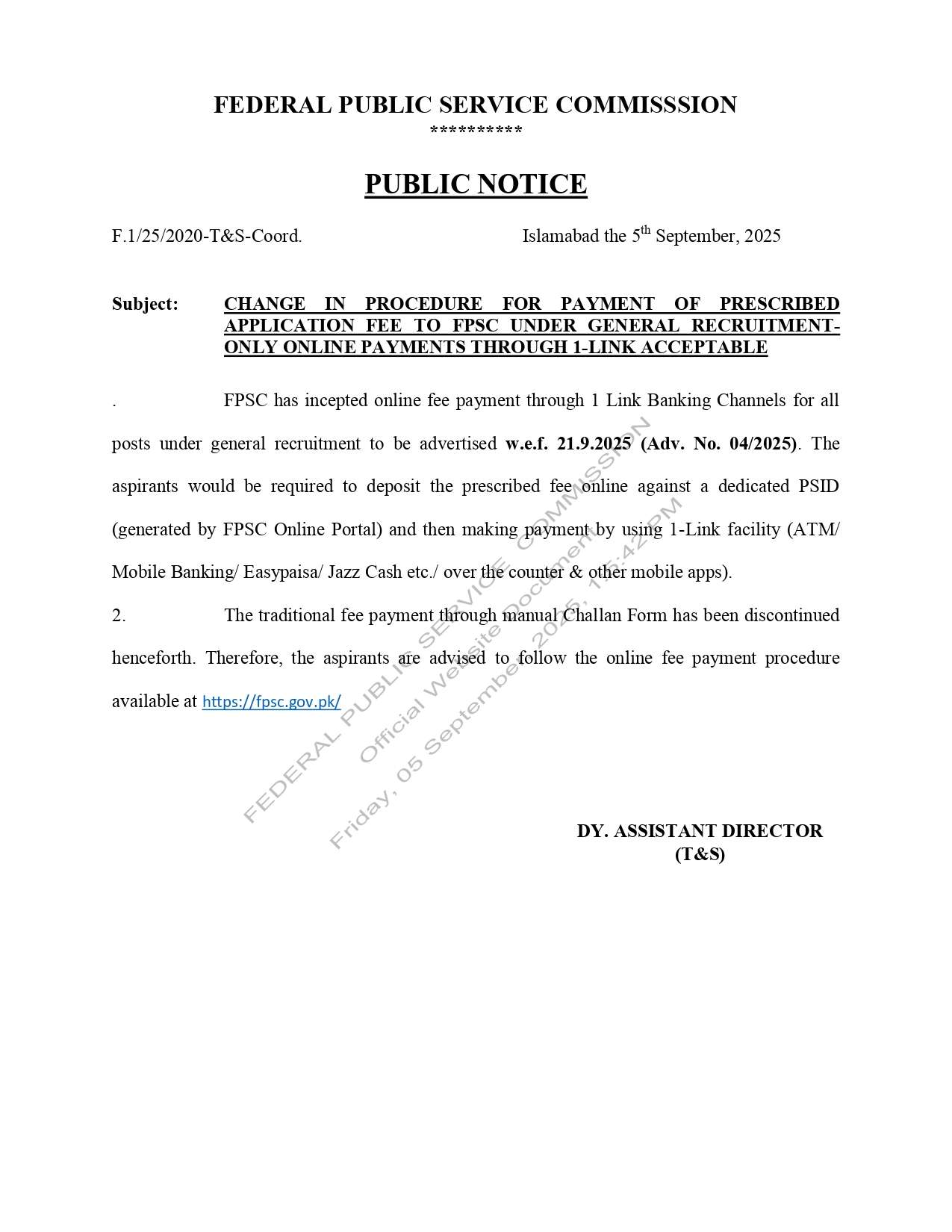 Change in Fee Payment Procedure 2025