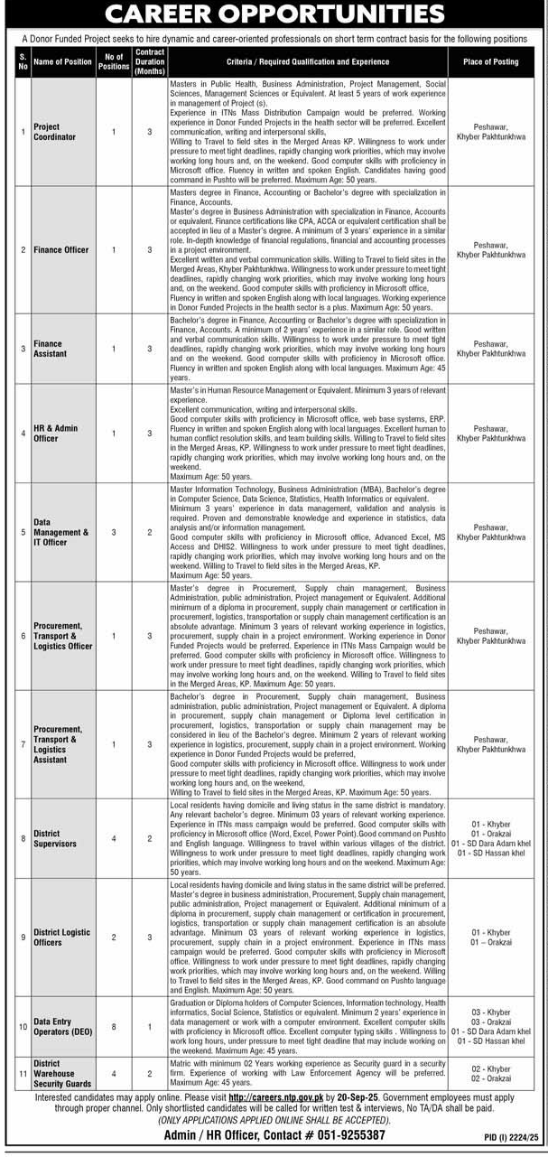 new vacancies in Donor-funded Projects September 2025