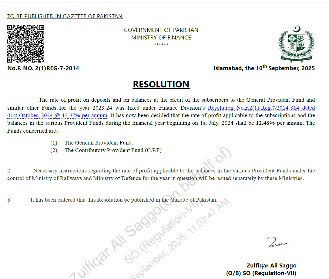 Revised Rates of Profit on GP Fund and CP Fund 2025