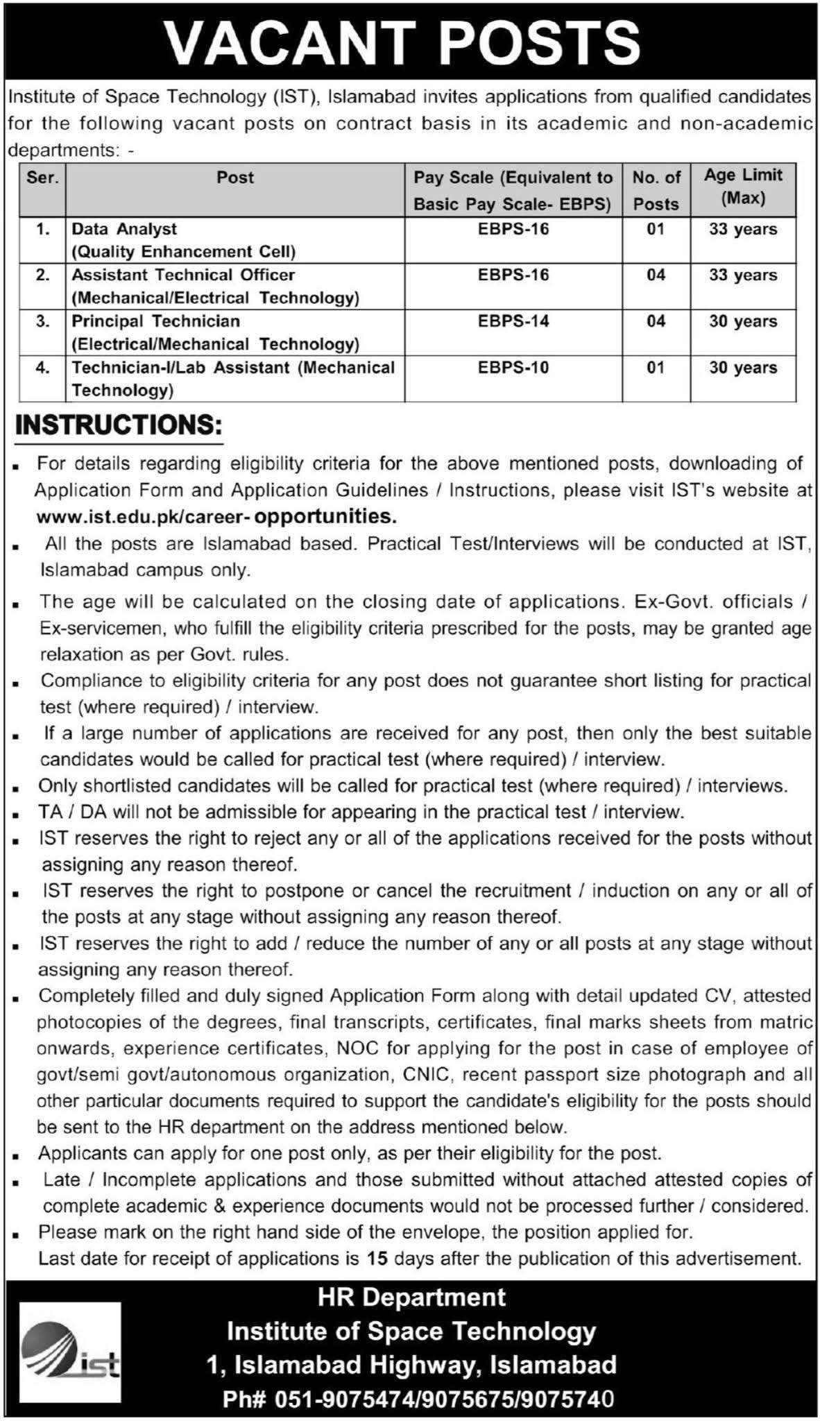 Institute of Space Technology (IST) jobs 