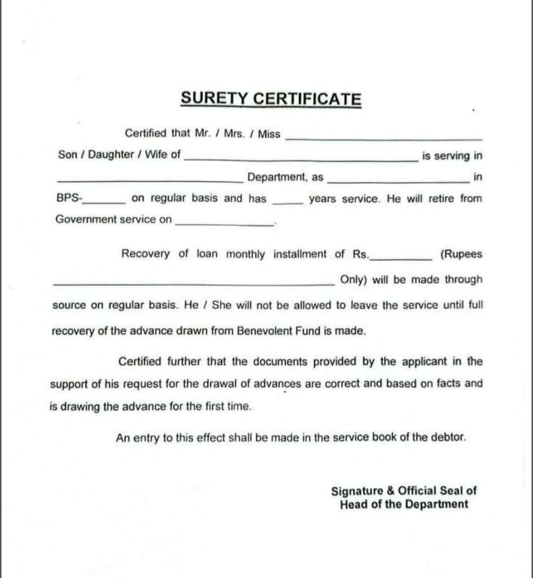 Surety Certificate for Loan KPK Employees