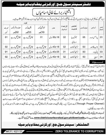 The Latest BPS-03 to BPS-16 Jobs Vacancies in the District and Session Court Aurakzai