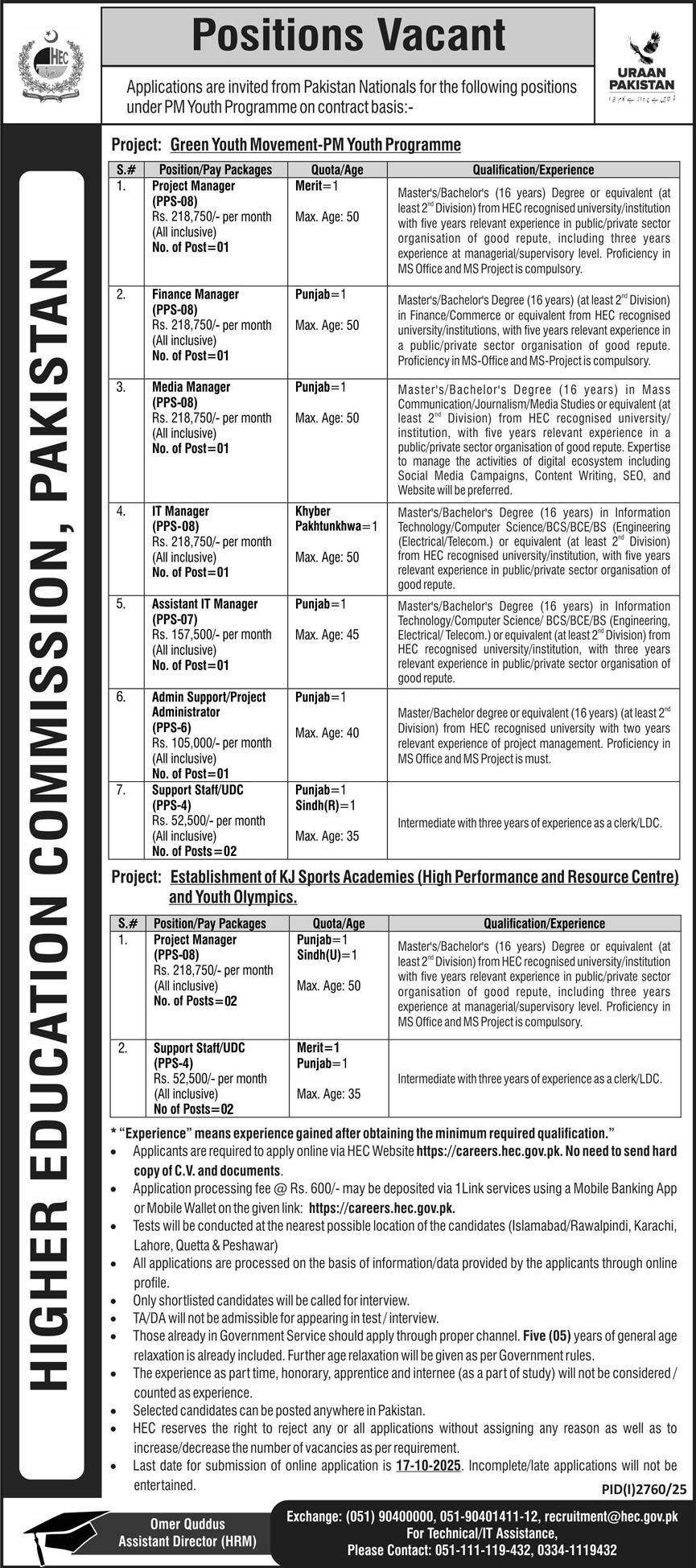 Contractual Vacancies in HEC 2025