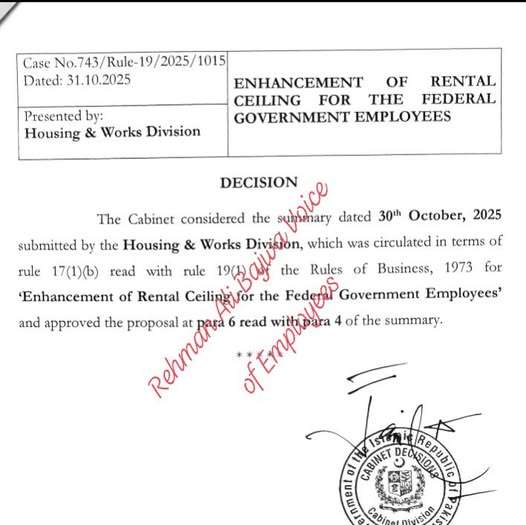 Updates Enhancement of Rental Ceiling 2025 for Federal Govt Employees