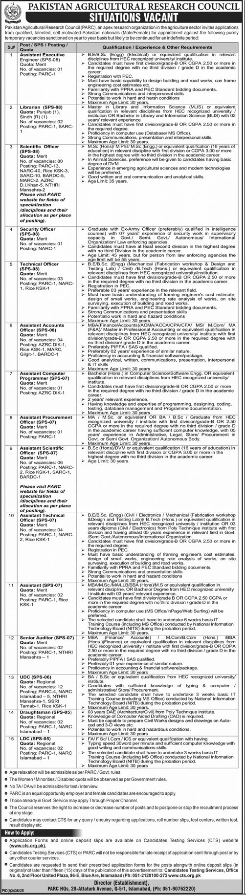 Pakistan Agricultural Research Council -  The latest PARC Vacancies 2025