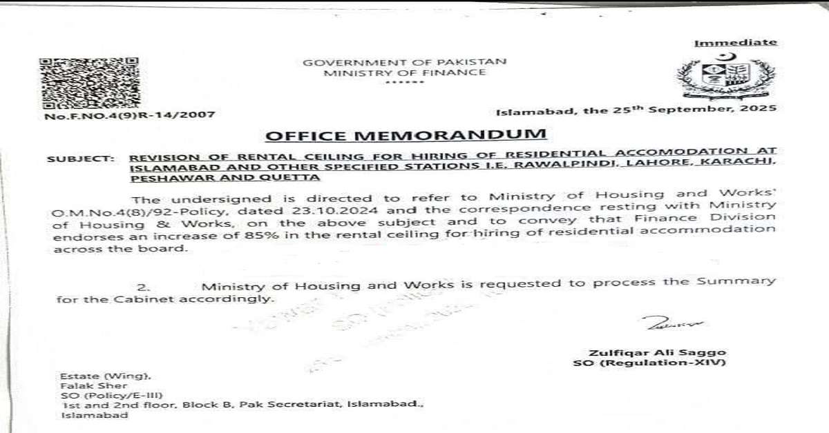 The Latest Updates of Revision of Rental Ceiling for Hiring Residential Accommodation 2025