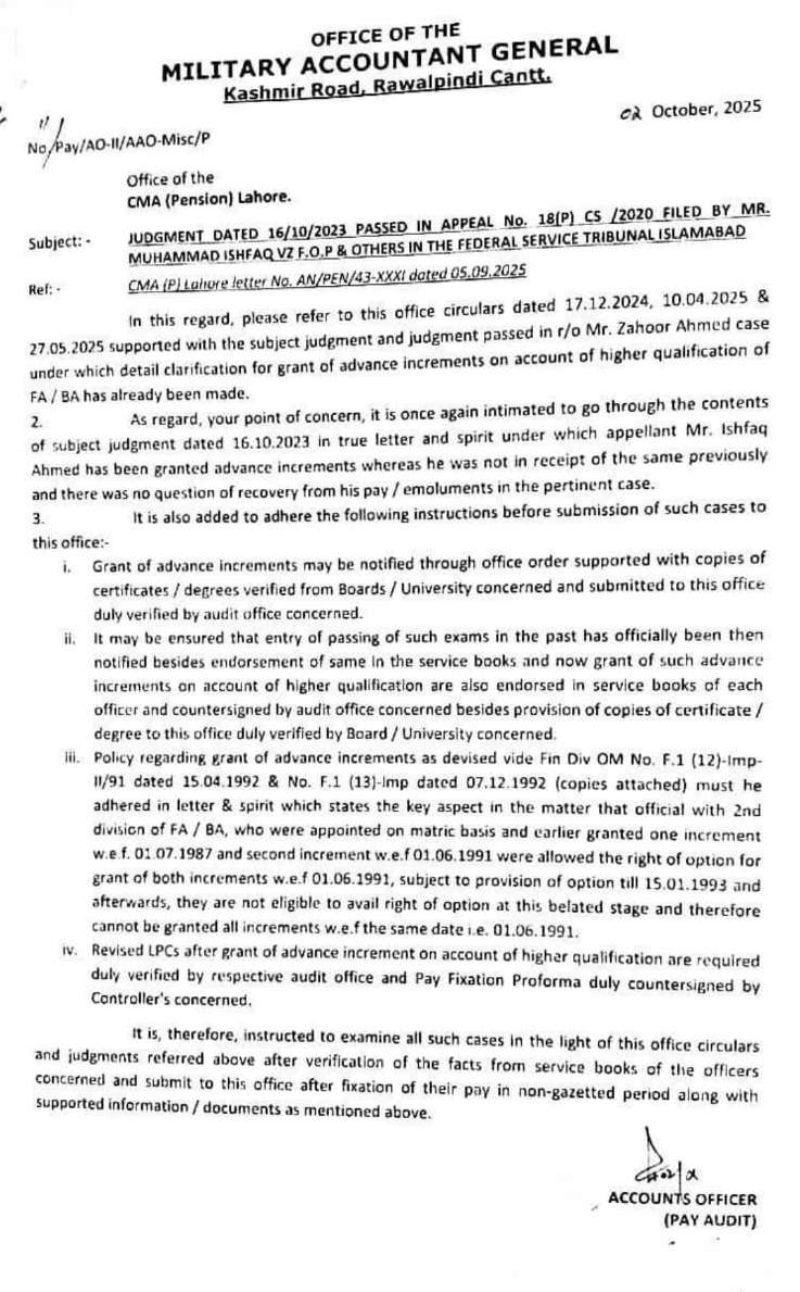 Grant of Advance Increments Judgment