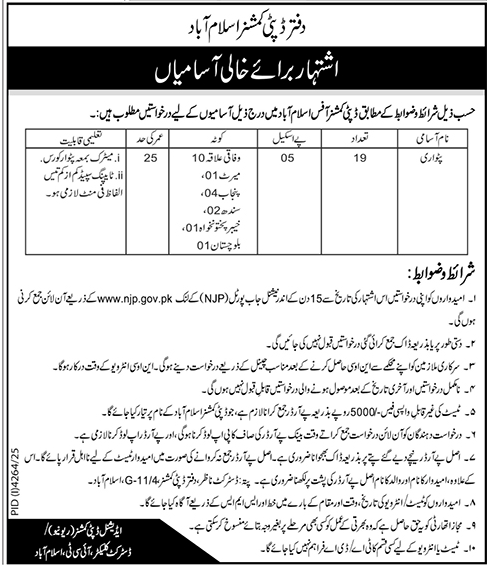 Patwari (BPS-05) Jobs in Islamabad 2025