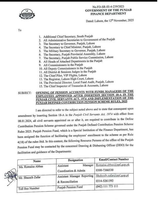 Opening of Pension Accounts under Punjab Defined Contribution Pension Scheme Rules 2025